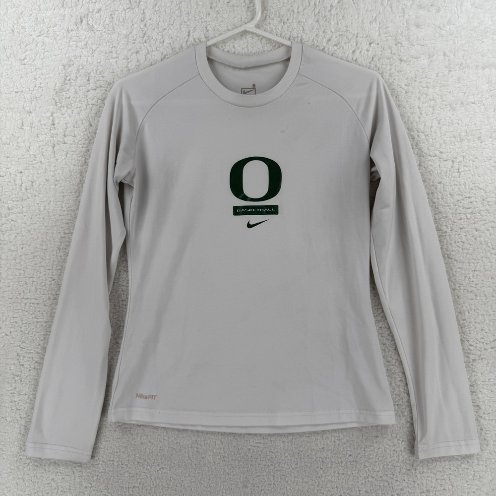 Oregon Ducks Shirt Womens Small White NCAA Basketball‎ Nike Long Sleeve Fit Dry